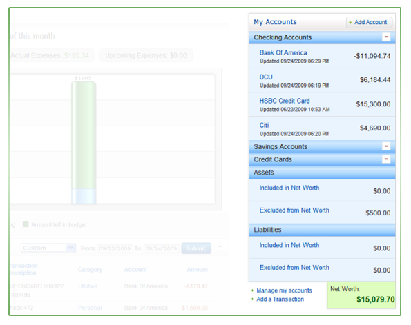 Instant net worth calculations